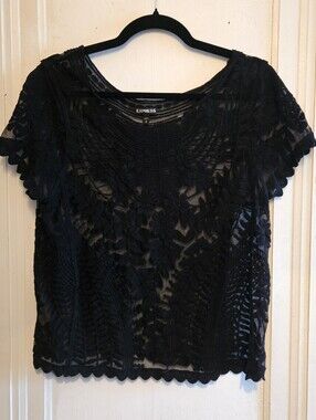 Express Black Sheer Lace Top Size Medium